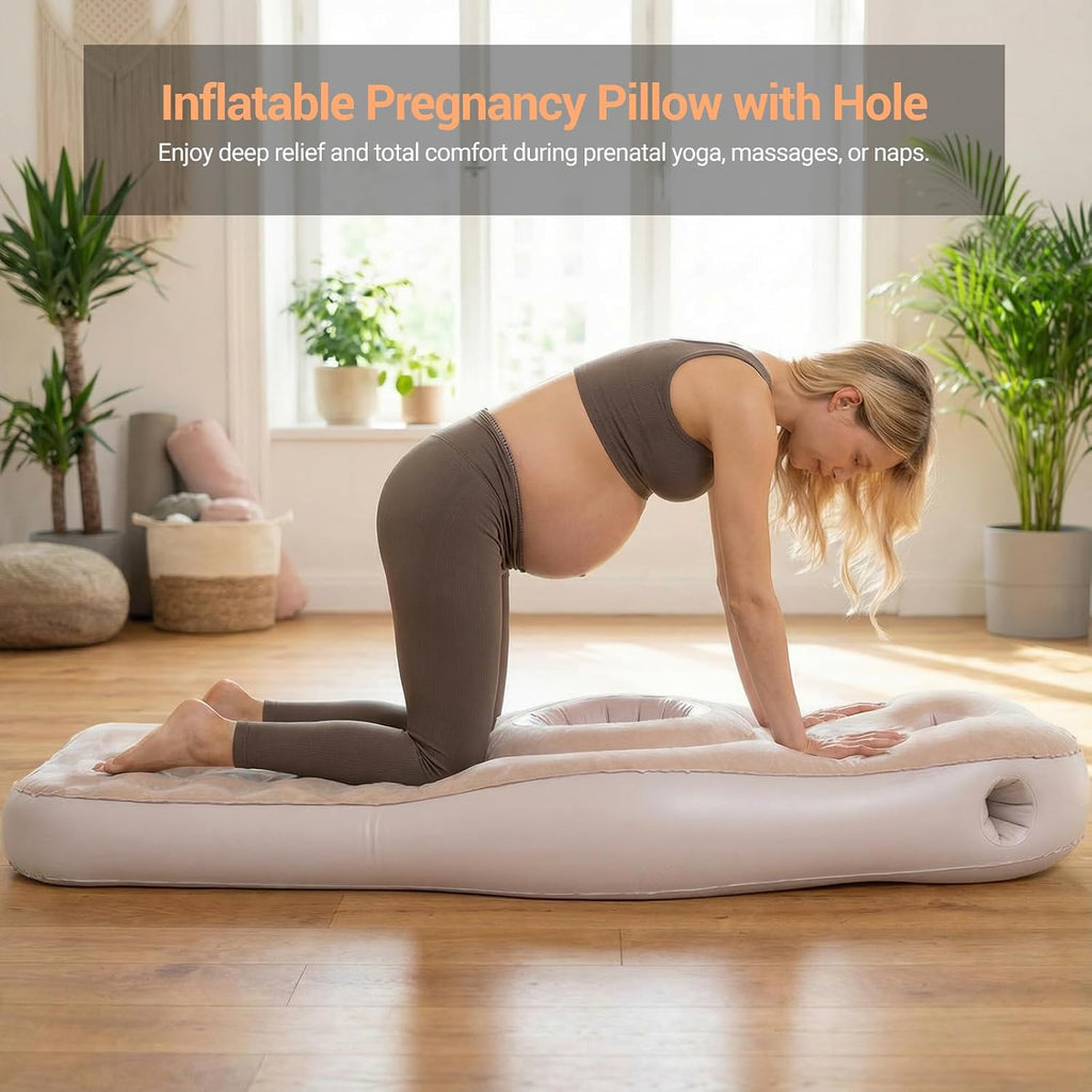 Inflatable Maternity Pillow with Specialized Belly and Head Support for Stomach Sleepers, Ideal for Pregnant Women and Tummy Massage