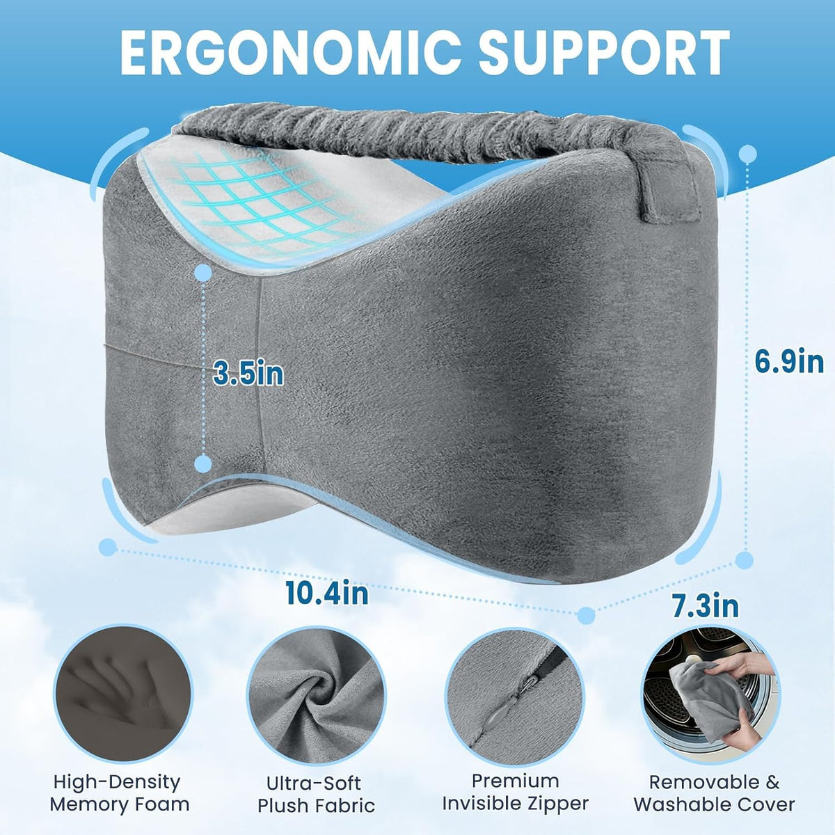 Premium Memory Foam Knee and Leg Pillow for Side Sleepers - Elegant Grey and White Design