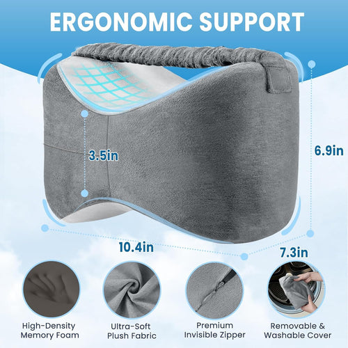 Premium Memory Foam Knee and Leg Pillow for Side Sleepers - Elegant Grey and White Design