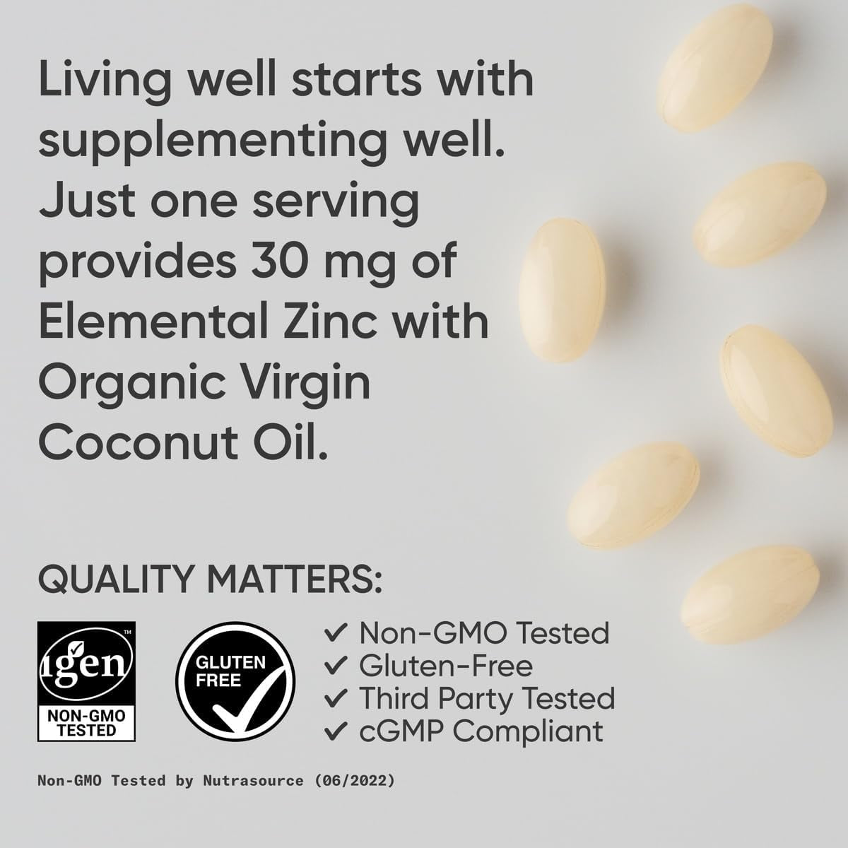 Zinc Picolinate 30 mg with Organic Coconut Oil, 180 Softgels