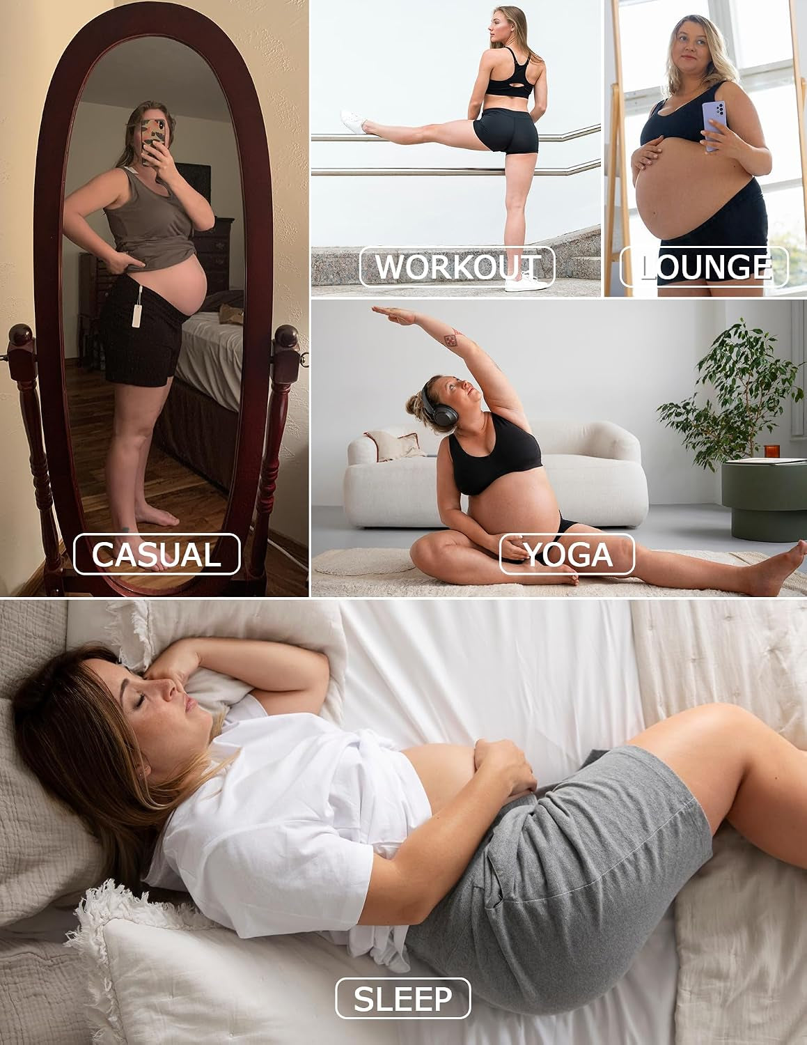 Women's Maternity Lounge and Sleep Shorts - Comfortable Stretchy Pajama and Workout Shorts for Pregnancy