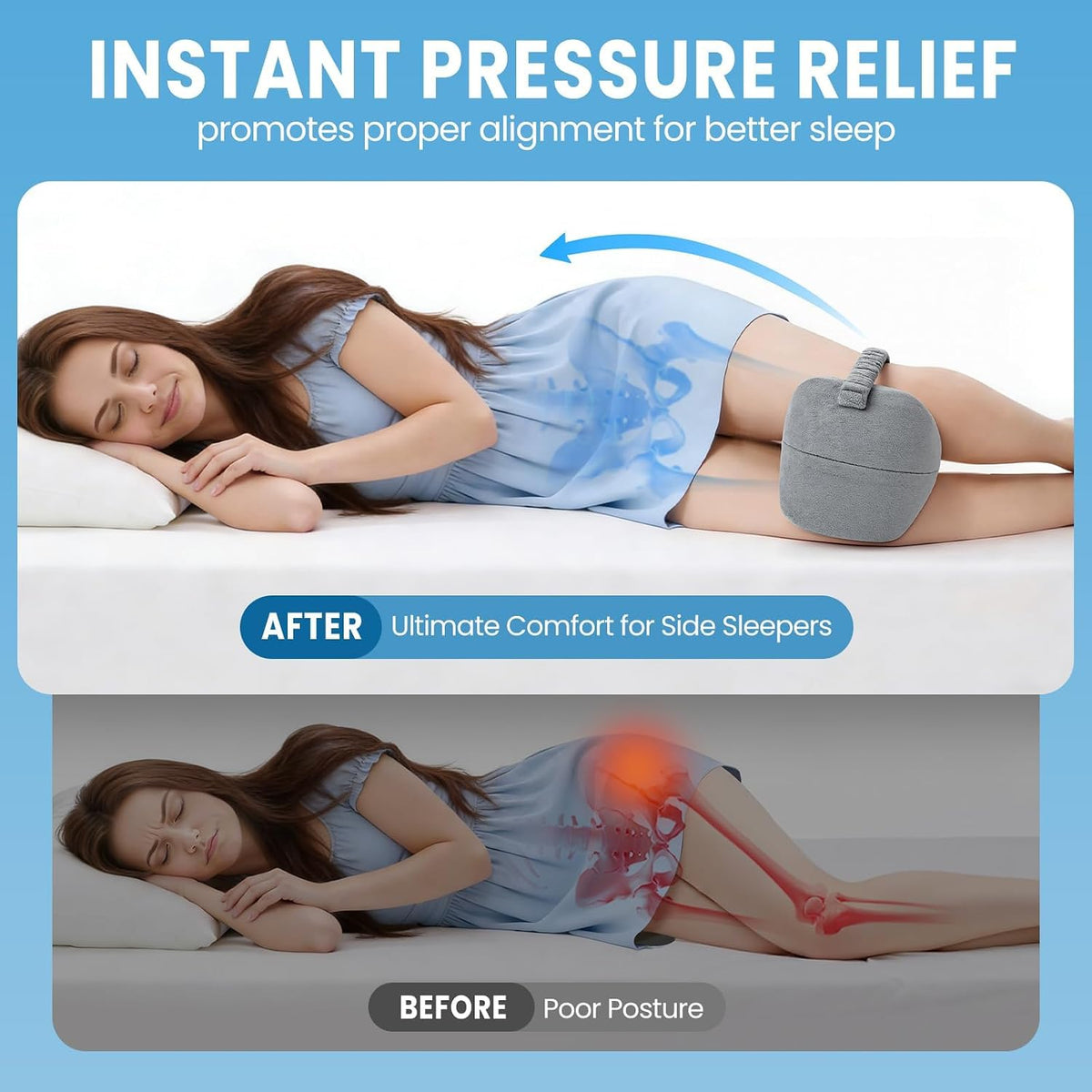 Premium Memory Foam Knee and Leg Pillow for Side Sleepers - Elegant Grey and White Design