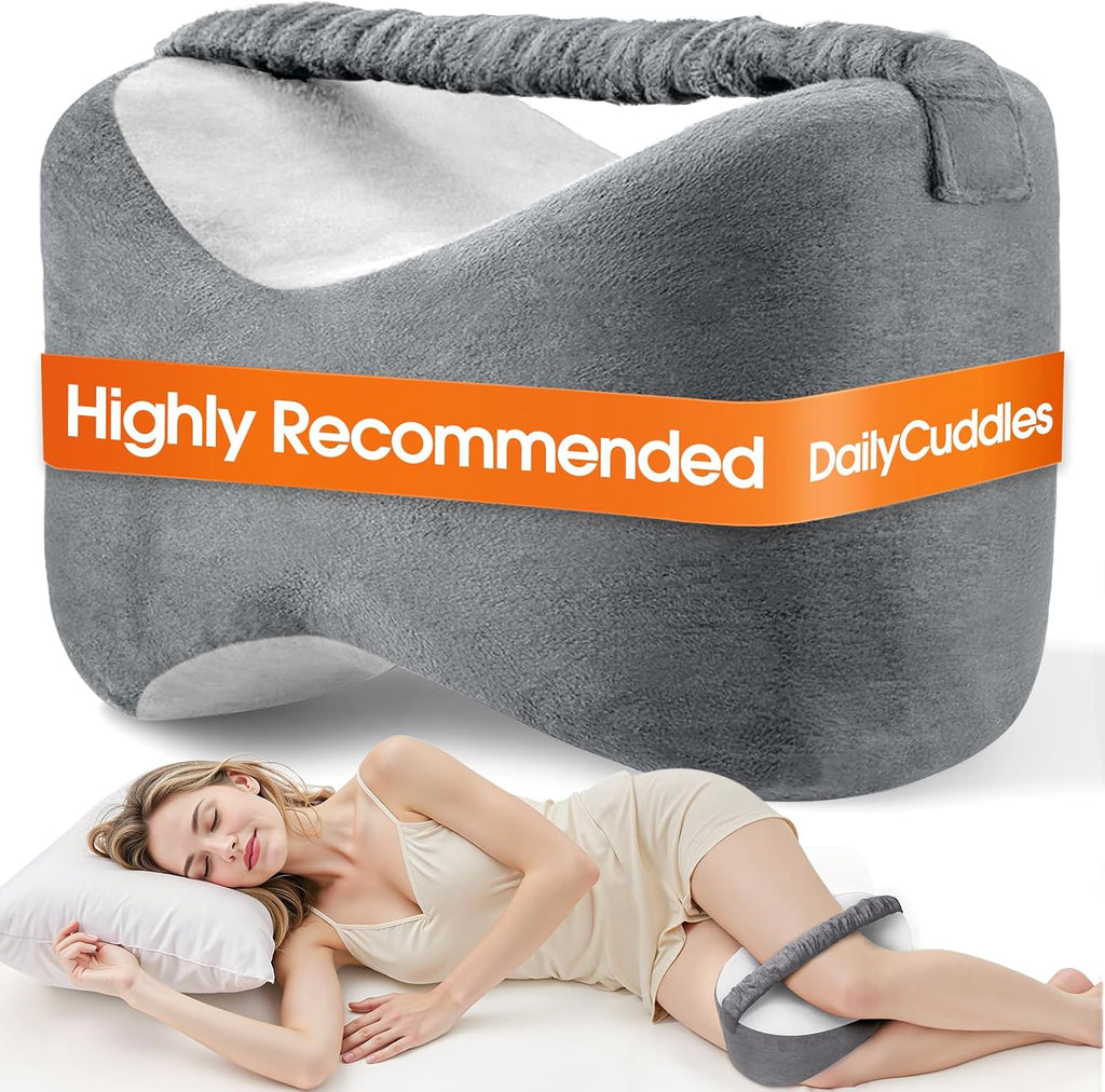 Premium Memory Foam Knee and Leg Pillow for Side Sleepers - Elegant Grey and White Design