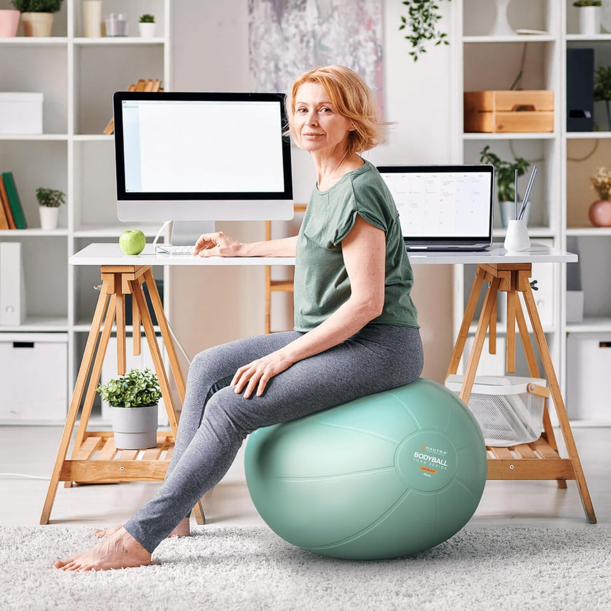Professional Exercise Ball for Pilates, Fitness, and Pregnancy - Stability, Core, Balance, and Therapy Aid for Rehabilitation and Home Gym Use, Includes Fast Pump