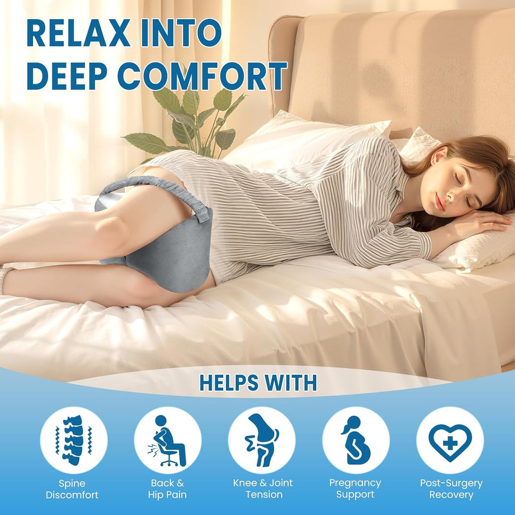 Premium Memory Foam Knee and Leg Pillow for Side Sleepers - Elegant Grey and White Design
