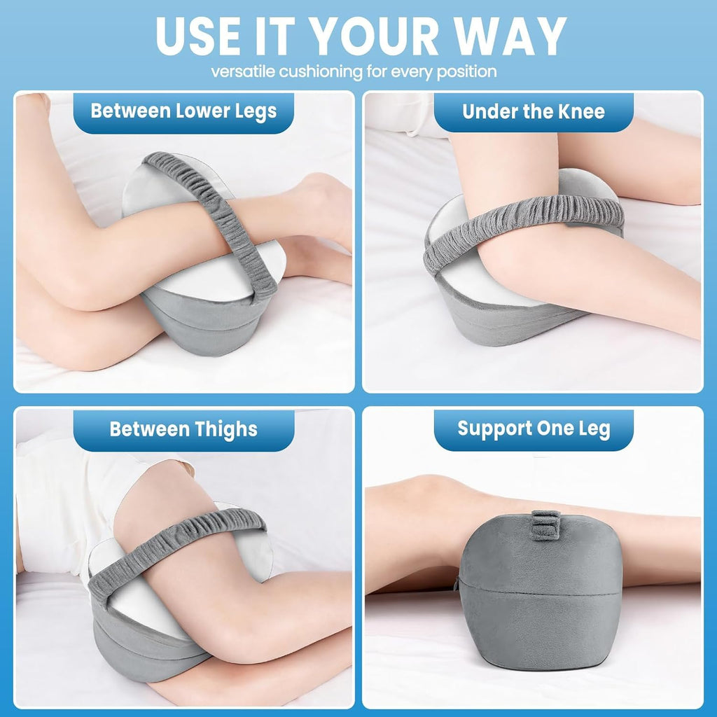 Premium Memory Foam Knee and Leg Pillow for Side Sleepers - Elegant Grey and White Design