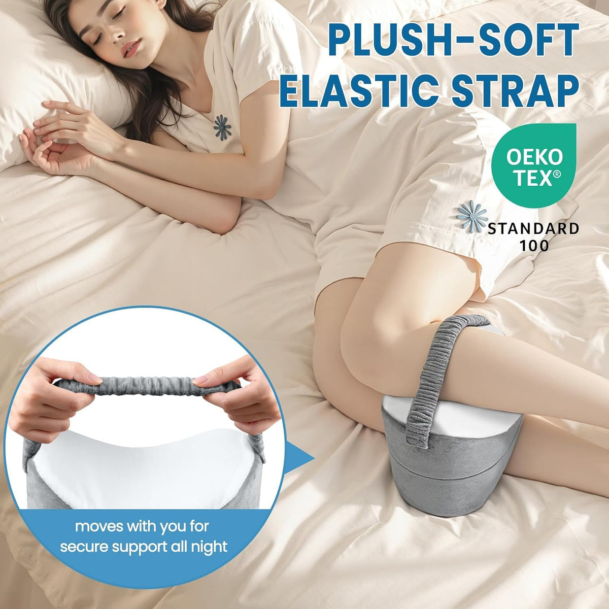 Premium Memory Foam Knee and Leg Pillow for Side Sleepers - Elegant Grey and White Design