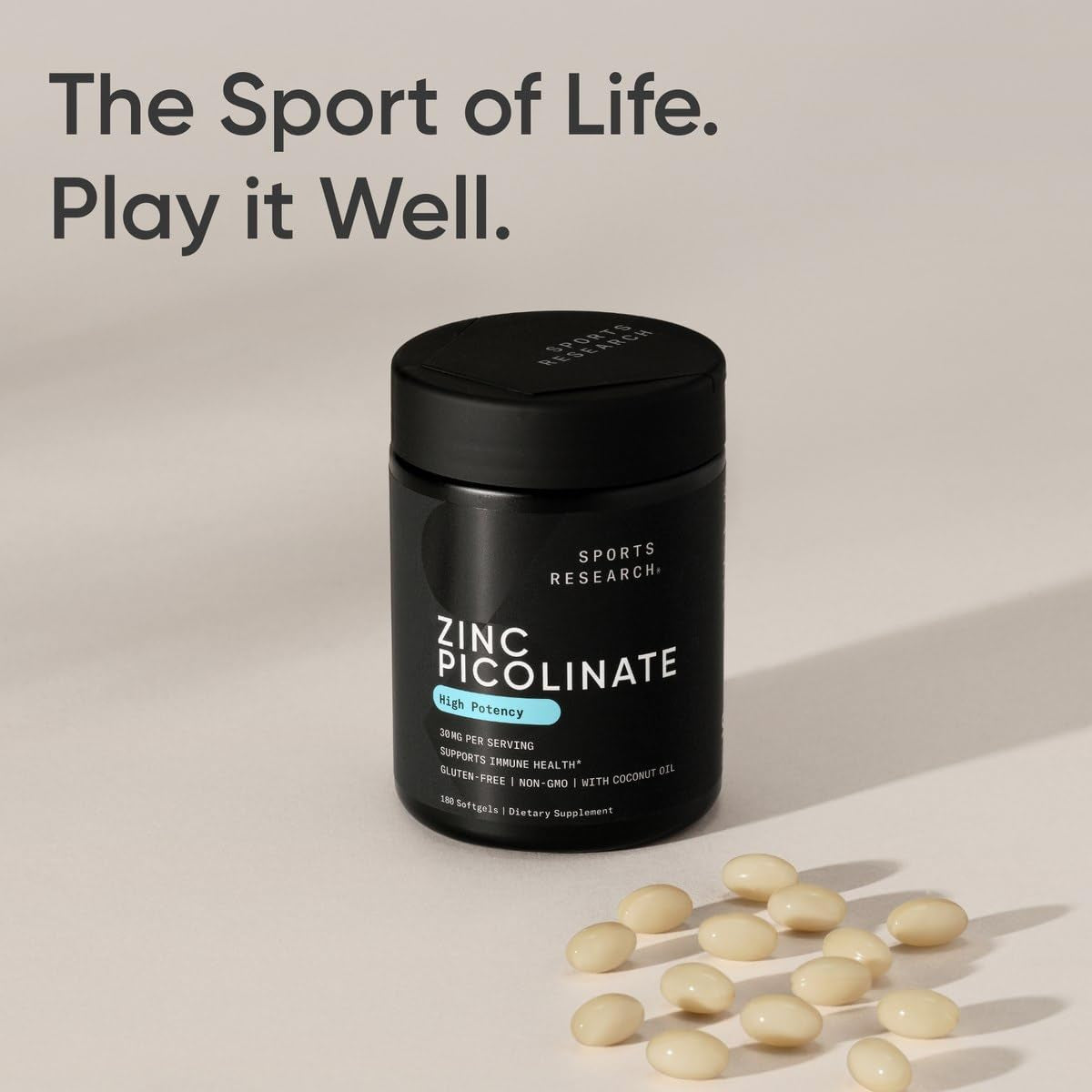 Zinc Picolinate 30 mg with Organic Coconut Oil, 180 Softgels