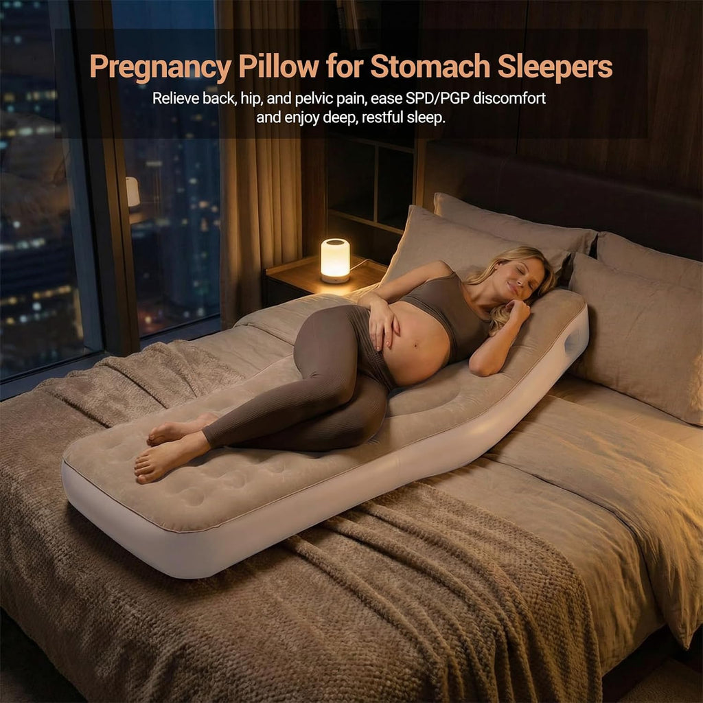 Inflatable Maternity Pillow with Specialized Belly and Head Support for Stomach Sleepers, Ideal for Pregnant Women and Tummy Massage
