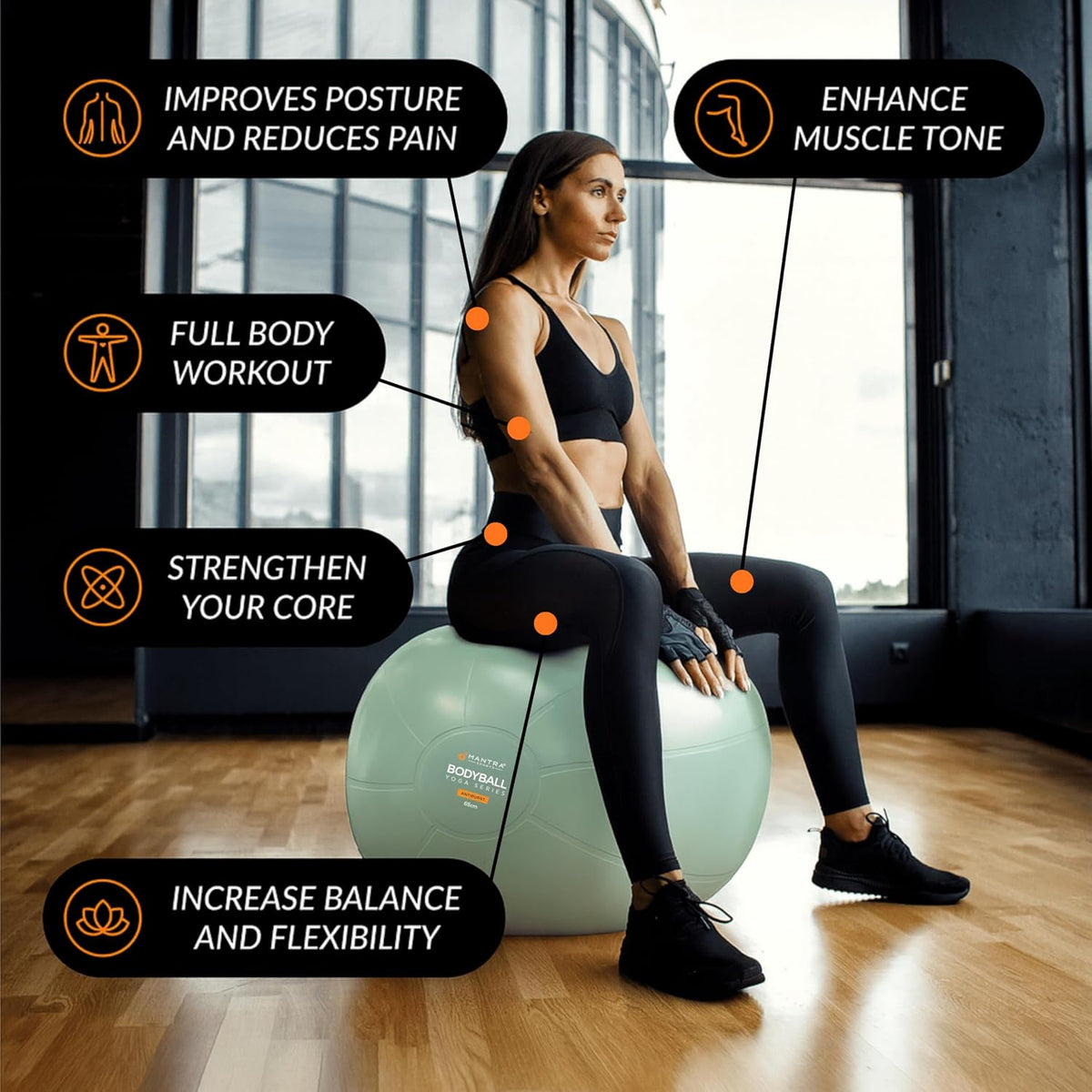 Professional Exercise Ball for Pilates, Fitness, and Pregnancy - Stability, Core, Balance, and Therapy Aid for Rehabilitation and Home Gym Use, Includes Fast Pump